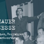 Der ehemalige Häftling Michael Pellis identifiziert im Dachau-Hauptprozess den Angeklagten Franz Böttger [United States Holocaust Memorial Museum, Washington D.C.]